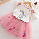 Unicorn Dress Summer Dress  2PCS Set Children Clothing 3 8Y