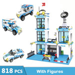 818pcs City Police Station SWAT Car Building Blocks City Police Bricks Boy Friends Toys