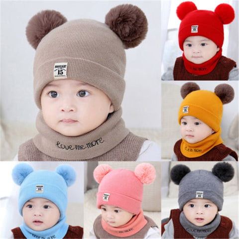 2 Pieces Baby Beanies Cap Set Baby Kid Solid Color Baby Girls Hat
