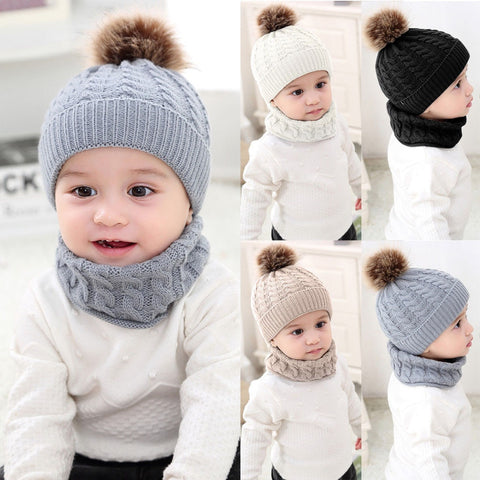 2Pcs Toddler Hat Baby Girls Boys Winter Warm Knitted Wool