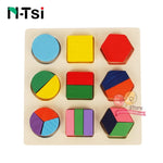 Wooden Geometric Shapes Math Montessori Puzzle Learning Educational Toys for Children