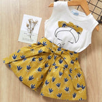 Melario Clothing Sets 2020 Children Clothing Sleeveless Bow T-shirt+Print Pants 2Pcs for Kids