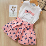 Melario Clothing Sets 2020 Children Clothing Sleeveless Bow T-shirt+Print Pants 2Pcs for Kids