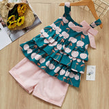 Melario Clothing Sets 2020 Children Clothing Sleeveless Bow T-shirt+Print Pants 2Pcs for Kids