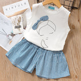 Melario Clothing Sets 2020 Children Clothing Sleeveless Bow T-shirt+Print Pants 2Pcs for Kids