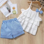 Melario Clothing Sets 2020 Children Clothing Sleeveless Bow T-shirt+Print Pants 2Pcs for Kids