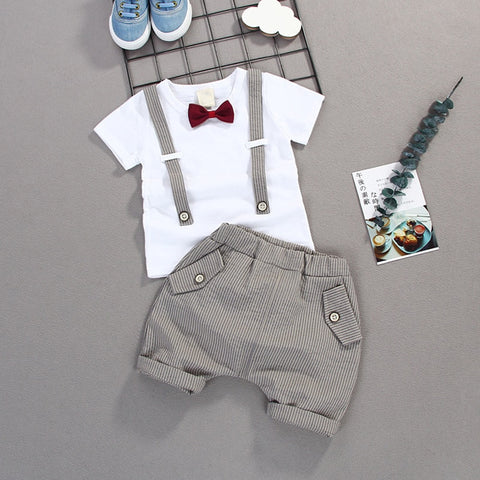 Summer Kids Bow Clothes Sets High Qulity Short T shirt + Pants Toddler Boy