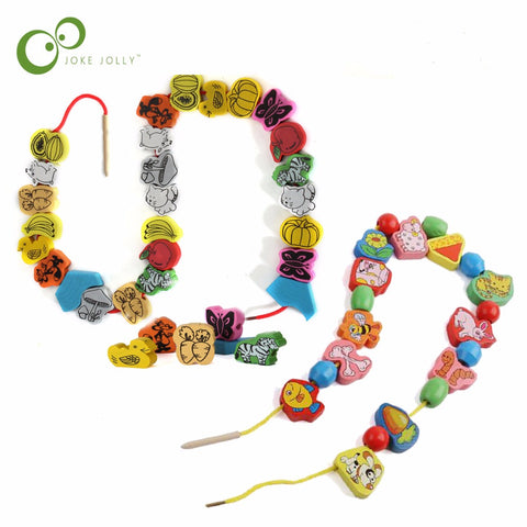 26pcs/SET Wooden Animal Fruit Block stringing beads