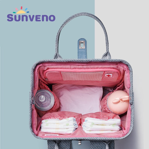SUNVENO New Diaper Bag Backpack Large Capacity Waterproof Nappy Bag Kits