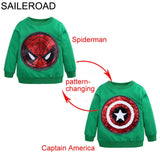 SAILEROAD Spiderman Face-changing America Sweatshirts for Kids Long Sleeve Hoodies Shirt 2020